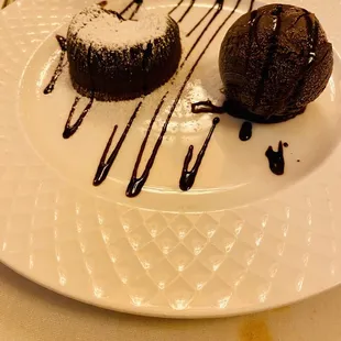 Chocolate Lava cake with chocolate gelato.