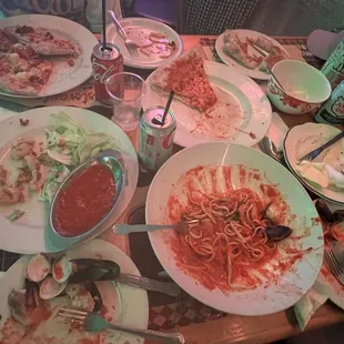 Frutti di mare, cheese pizza and hawaiian pizza with addl meatballs!