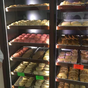 a display case full of baked goods