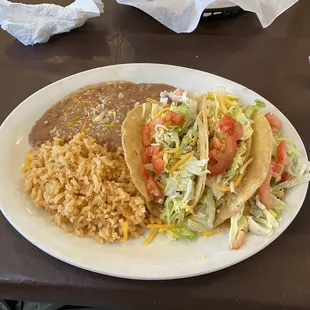 Chicken taco  rice  and refried beans  DELICIOUS