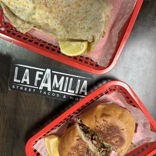 chicharron/al pastor street burrito and al pastor torta