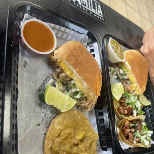 Carnitas Torta. Pastor and chicharon en salsa verde.