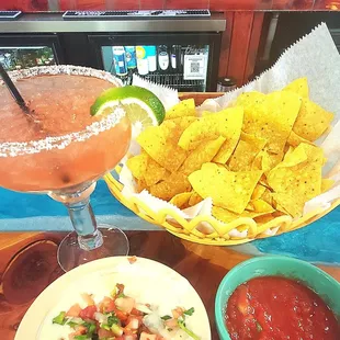 Great chips, salsa, and queso.