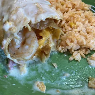 Interior of shrimp chimichanga.