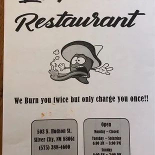 a menu for a restaurant