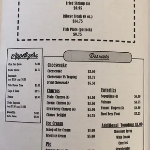 the menu for the restaurant
