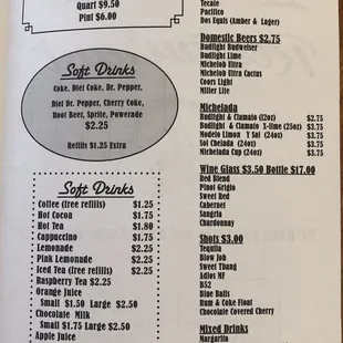 the menu for the restaurant