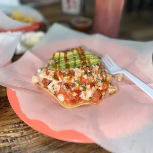 Fish ceviche tostada w/shrimp