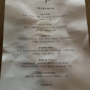 La fe cocktail menu