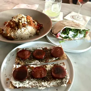 Nawal pop-up, Syrian street food: Sujuk Lebneh Crisps, Bamya (okra and tomato stew), and falafel