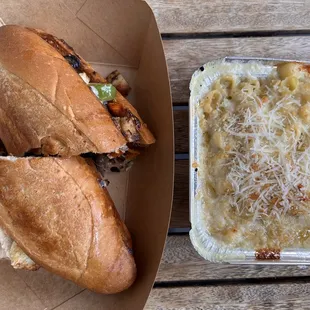 Chicken Philly and truffle Mac