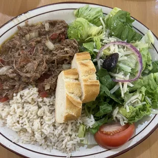 Ropa Vieja entree with salad