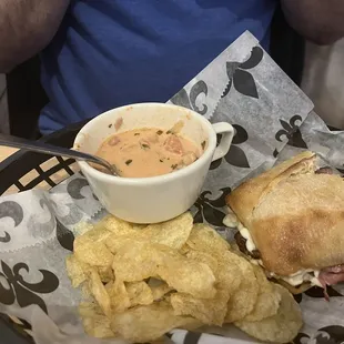 Tomato basil, soup, sandwich of the day and ham potato cheddar soup...YUM! Oh and one of their family recipe cookies