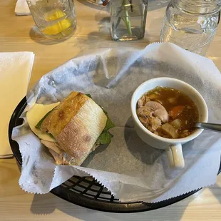 Smoked Turkey sandwich and chicken veggie soup