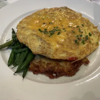 Frittata with Pepper, Onion, Tenderloin Tips and Cheddar Cheese