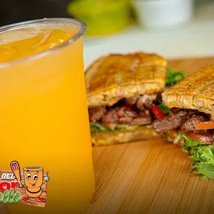 a sandwich and a drink