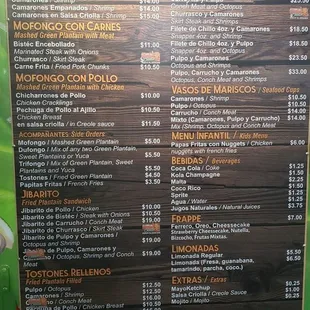 Menu as of Jan 2022
