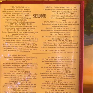 a menu for a mexican restaurant