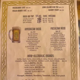 a menu for a mexican restaurant
