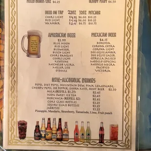 Drinks menu