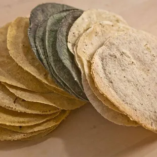 a stack of tortillas on a cutting board