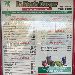menu and prices