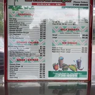 the menu for the restaurant