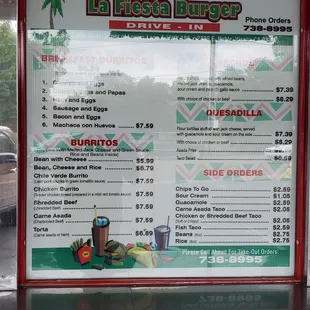 the menu for the restaurant