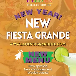 Welcome to the new Fiesta Grande! 
We've been working hard to bring you:
 A fresh and exciting menu
 New drink specials