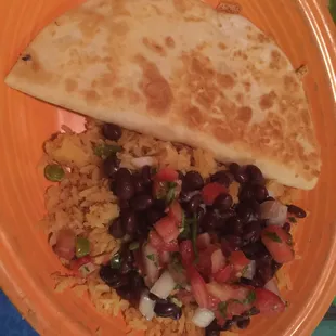 Cheese quesadilla, rice, black beans &amp; pico de gallo