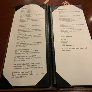 the menu and prices