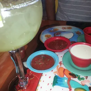 Jumbo Margarita and Salsa and Queso.