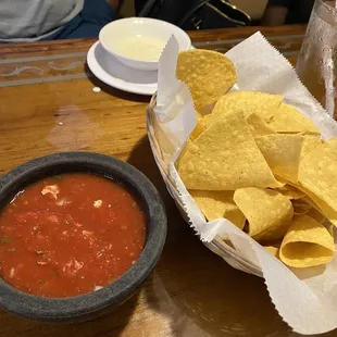 Chips and salsa; queso in the back