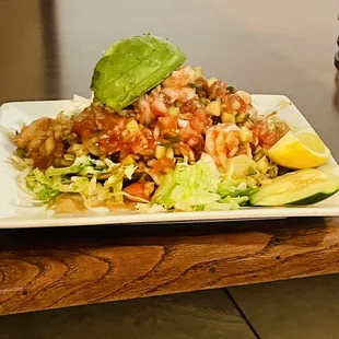 Shrimp ceviche with cocktail sauce. Gross if you don't like cocktail sauce.