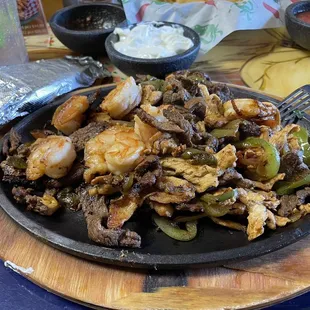 Mixed fajitas order. Love that they use large shrimp.
