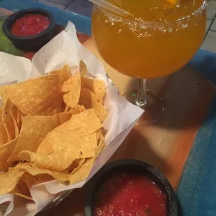 Mango margarita with chips and salsa to start!