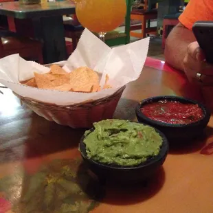 Chips, amazing salsa, guacamole &amp; mango margarita.