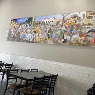 tables and chairs in a restaurant