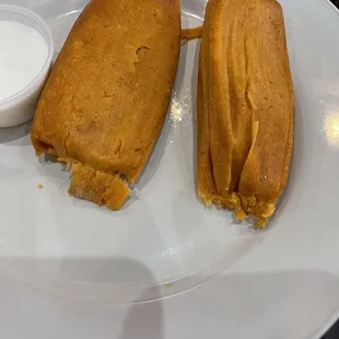 Tamales. Server said they were small so we should get two and they were standard size tamales. We could have split 1