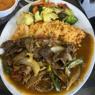 Chilaquiles Rojos O Verdes with Steak