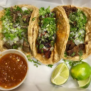 L to R: Mexican Style Tacos - Lengua, Pastor, Tripa