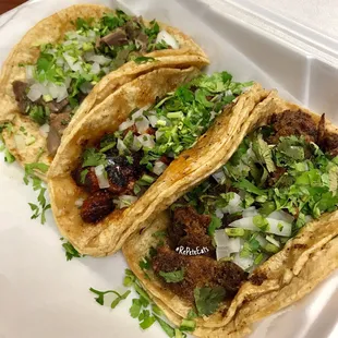 L to R: Mexican Style Tacos - Lengua, Pastor, Tripa