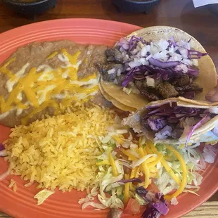 2 tacos, rice, beans