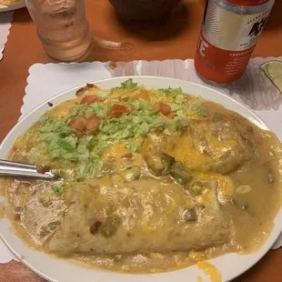 Burrito, Chile relleno, cheese enchilada portion of Large Combination