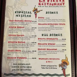 menu and prices