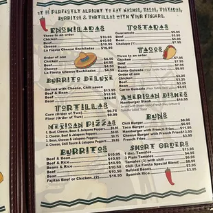 the menu and prices