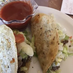 Delicious Tacos with the signature red chili salsa.