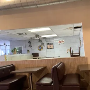 Missing ceiling tile with staining.