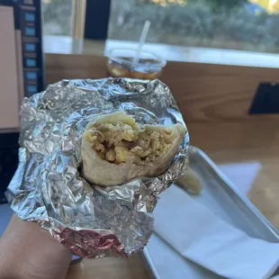 Bacon burrito &amp; black ice tea