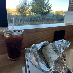 Bacon burrito &amp; black ice tea